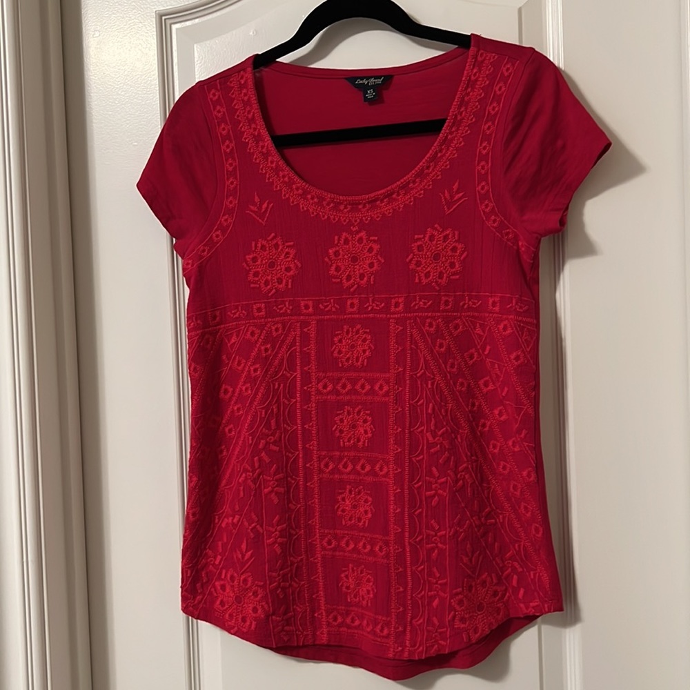 Lucky Brand Dark Pink Embroidered Short Sleeve Shirt - Picture 5 of 16